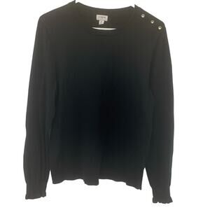 J Crew Black Pullover Sweater M Womens Soft Knit Rhinestone Buttons Long Sleeves